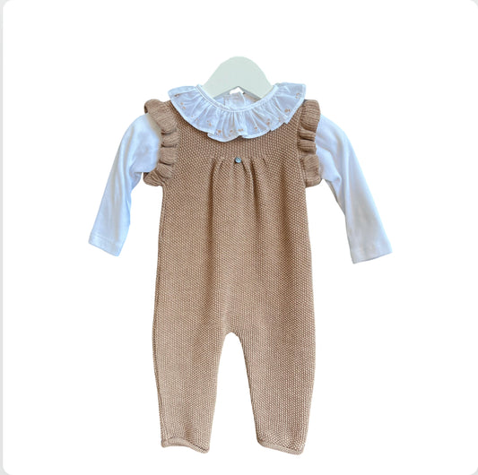 Wedoble Baby Girl Beige Knit Romper Set