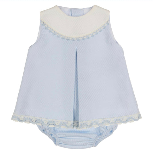 Lor Miral Baby Girl Blue Pique Dress Set