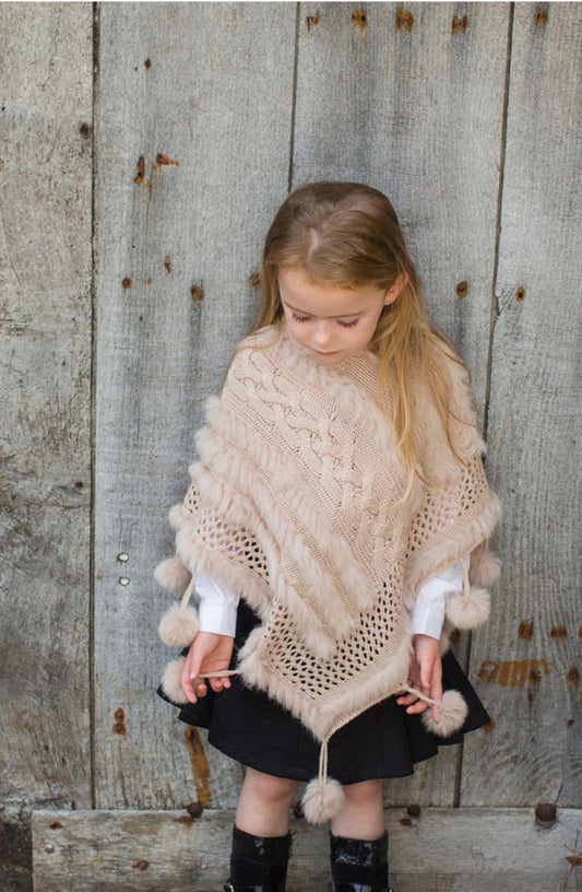 Caramelo Kids Girls Ivory Knitted Poncho Cape