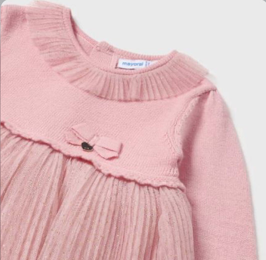 Mayoral Girls Pink Tulle Pleated Skirt Dress