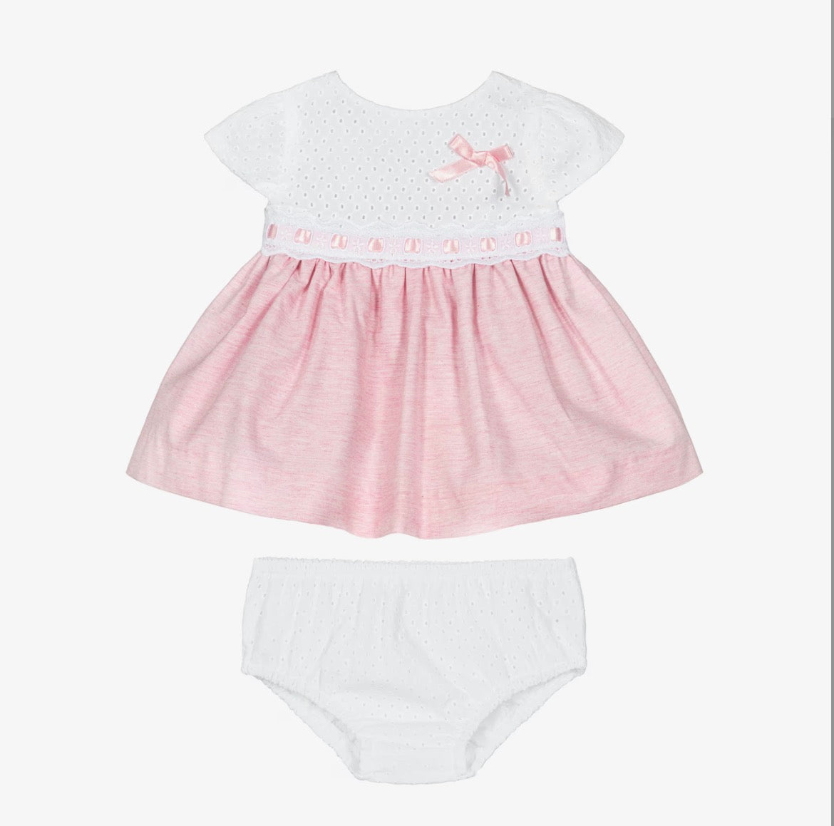 Miranda Baby Girl Pink & White Broderie Cotton Dress