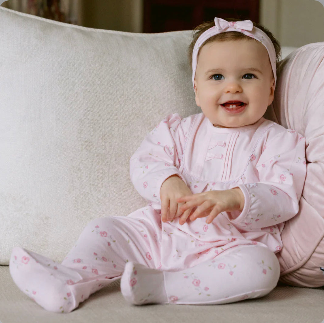 Emile et Rose Hyacinth Baby Girl Pink Floral Babygrow & Headband Set