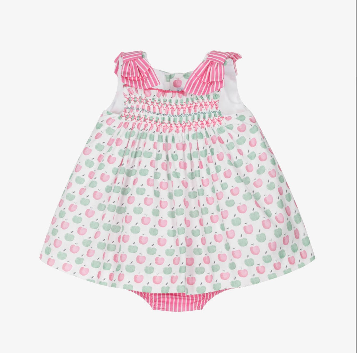 Miranda Baby Girl Pink & Green Apple Print Cotton Dress