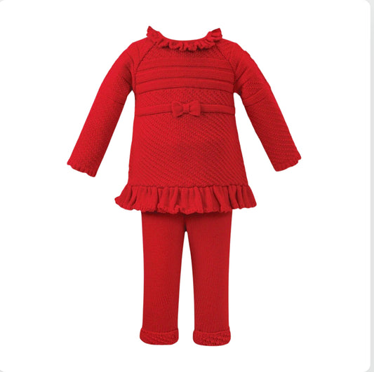 Sarah Louise Baby Girl Red Knit Tracksuit