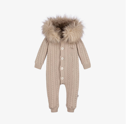 Caramelo Kids Beige Knit Baby Pramsuit