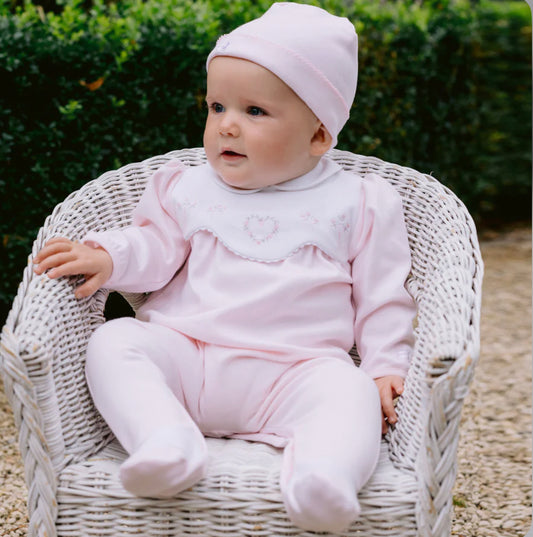 Emile et Rose Fern Baby Girl Pink Cotton Babygrow & Hat Set