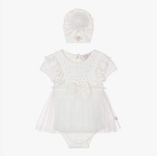 Caramelo Kids Baby Girl Ivory Tulle Dress & Turban Set