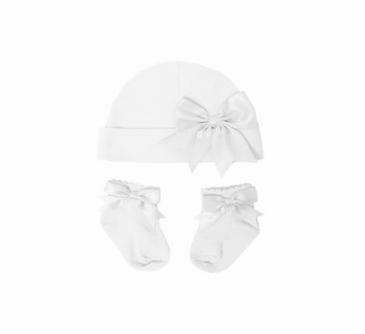 Baby Girl White Cotton Hat & Socks Set