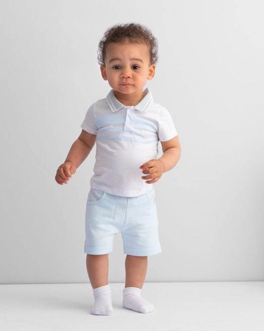 Caramelo Kids Boys Blue & White Cotton Shorts Set