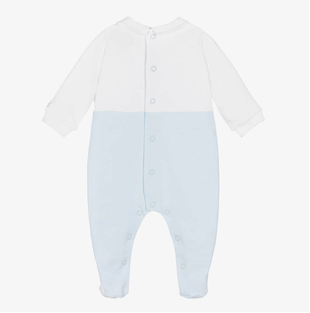 Emile et Rose Fox Baby Boy Blue & White Cotton Babygrow