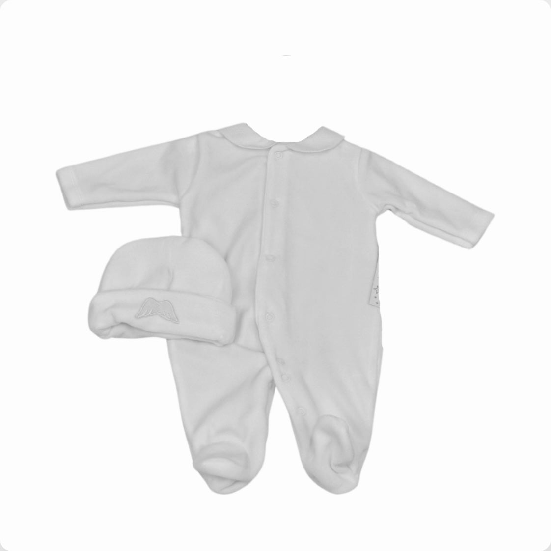 Angel Wing Unisex Baby White Cotton Babygrow & Hat Set