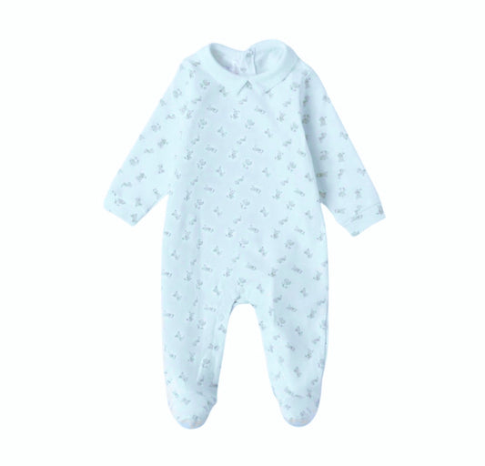 Minibanda Baby Boy Blue Teddy Print Cotton Babygrow