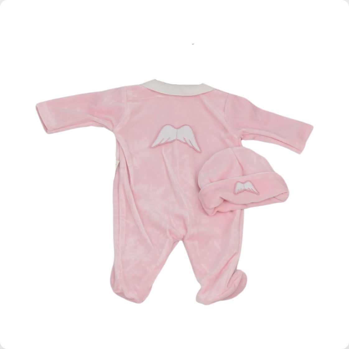 Baby Girl Pink Velour Angel Wing Babygrow & Hat Set