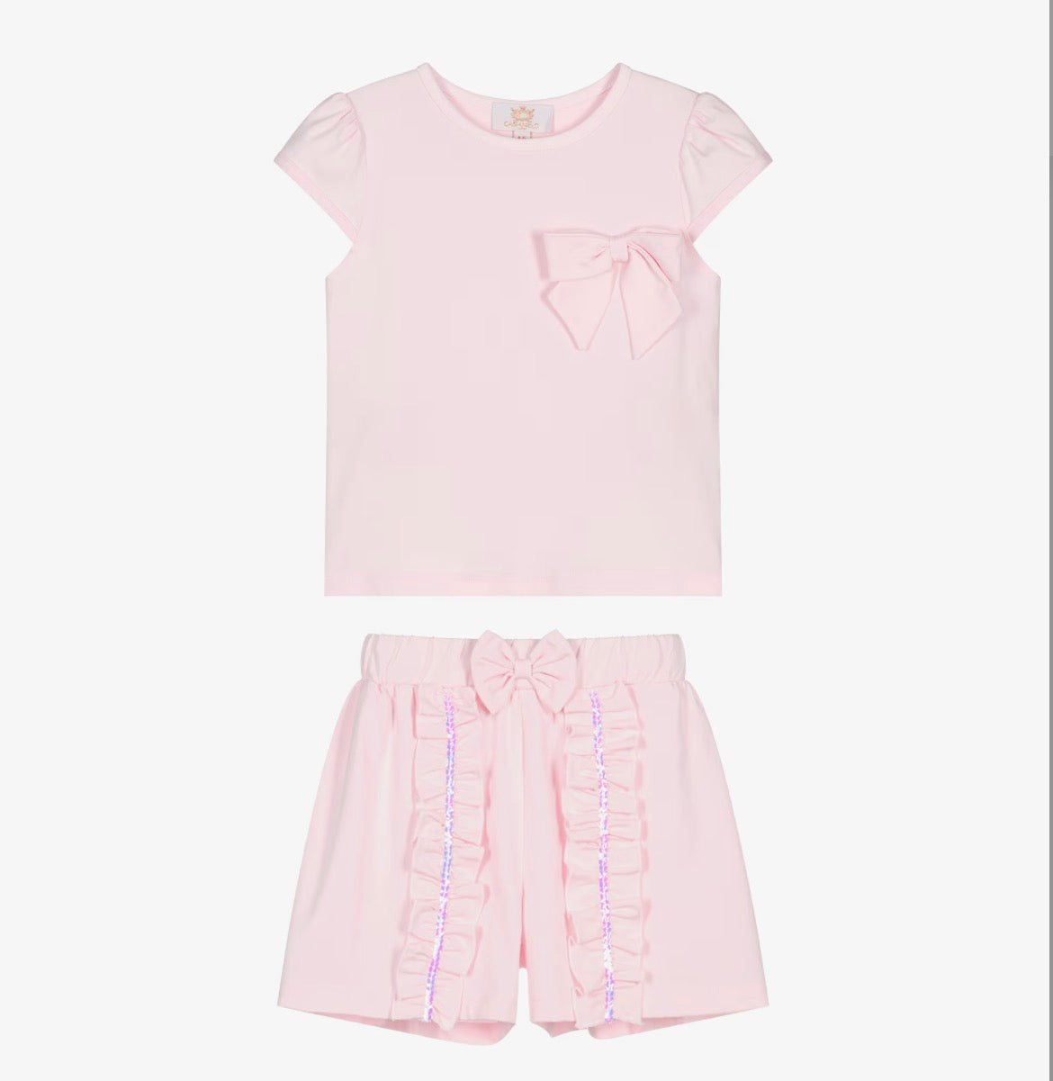 Caramelo Kids Girls Pink Cotton Ruffle Shorts Set