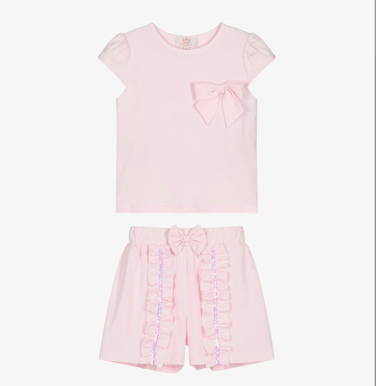Caramelo Kids Girls Pink Cotton Ruffle Shorts Set