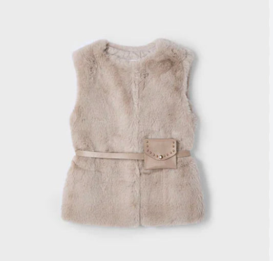 Mayoral Girls Beige Faux Fur Gilet