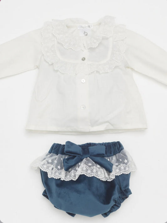 Deolinda Baby Girl Blue & Ivory Outfit