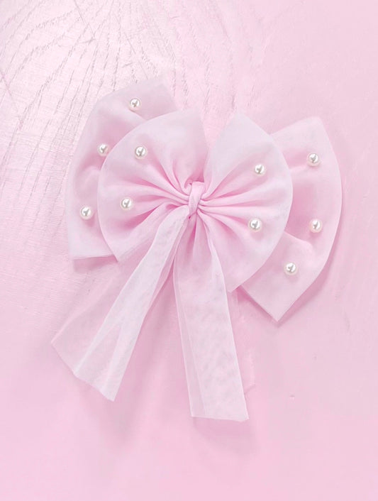 Caramelo Kids Girls Pink Pearl Hair Bow with Clip 349758