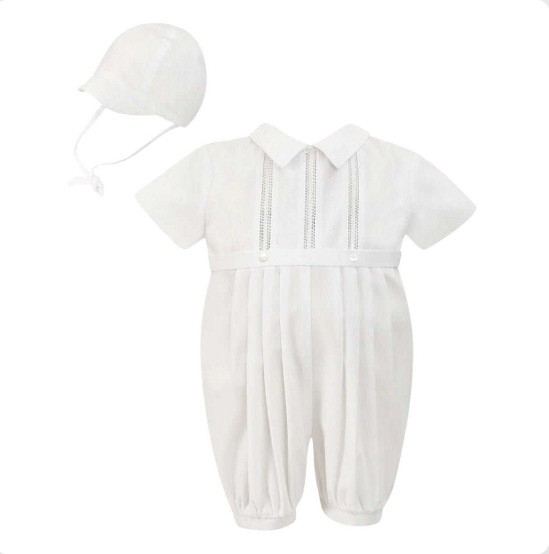 Sarah Louise Baby Boy Ivory Cotton Romper & Hat