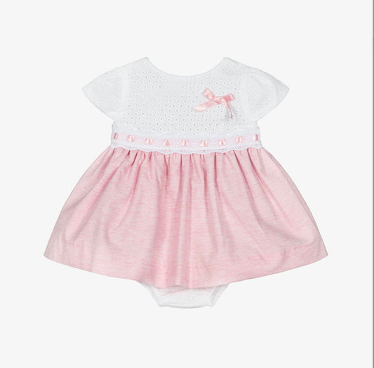 Miranda Baby Girl Pink & White Broderie Cotton Dress