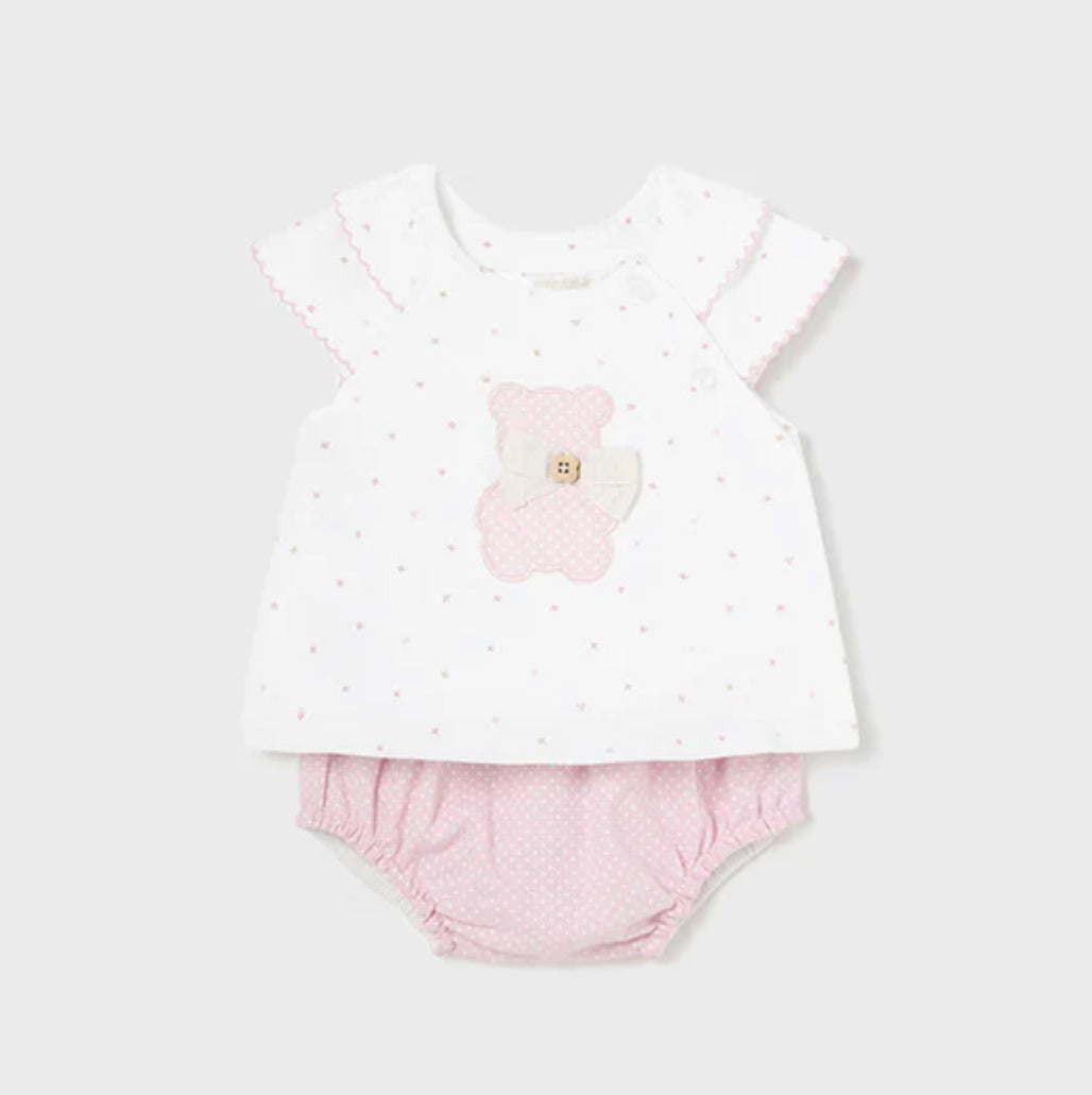 Mayoral Baby Girl Pink & ivory Spot 2 Piece