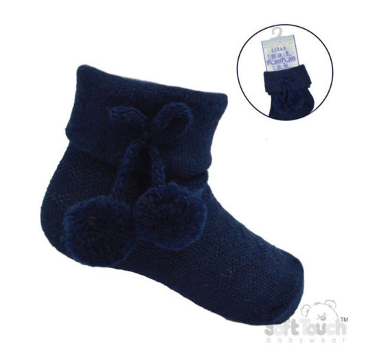 Baby Navy Pom Ankle Socks