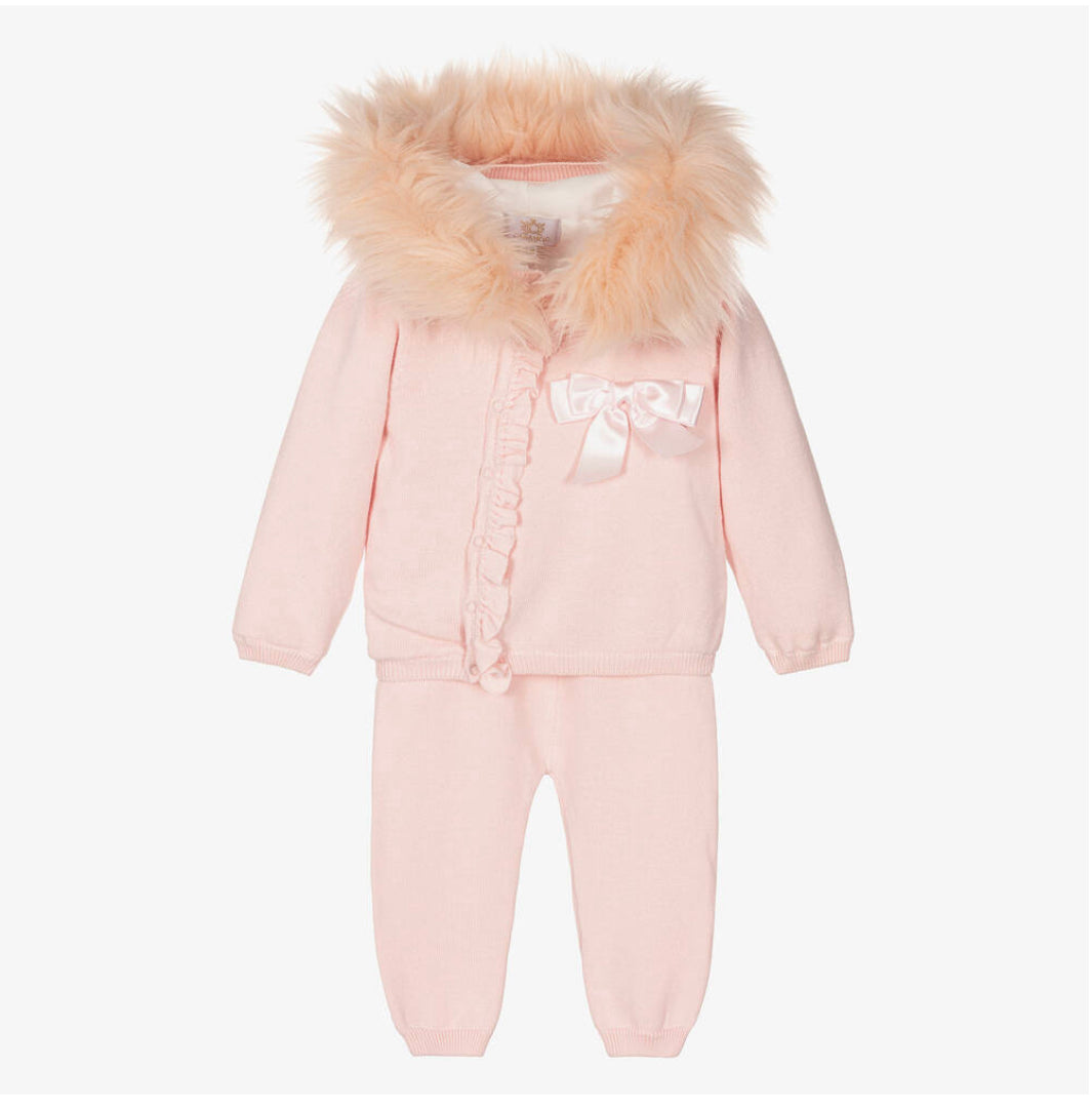 Caramelo Kids Girls Pink Knit Tracksuit Set