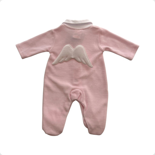 Baby Girl Pink Velour Angel Wing Babygrow