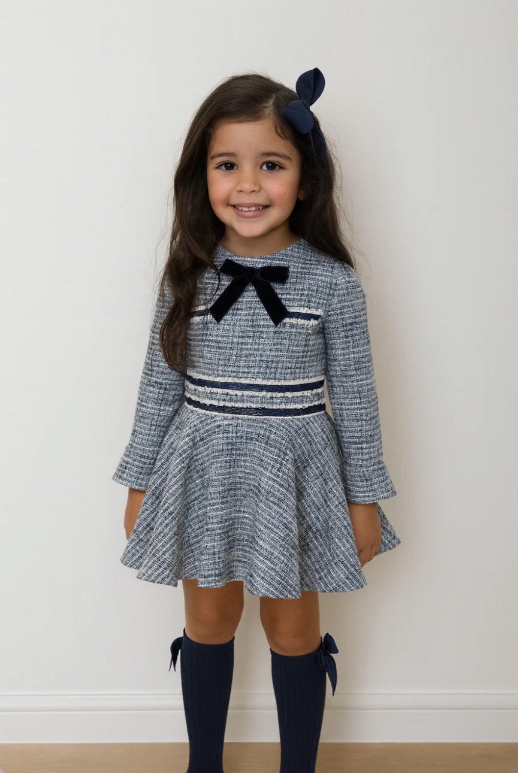 Miranda Girls Blue & Silver Glitter Tweed Dress
