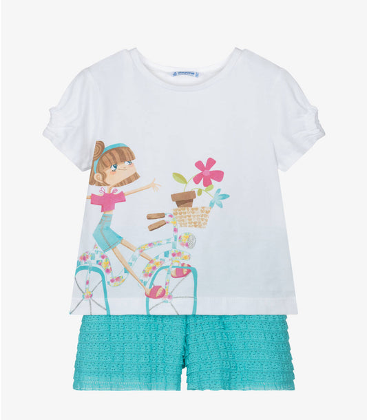 Mayoral Girls Green & White Shorts Set
