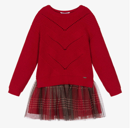 Mayoral Girls Red Cotton Dress Set