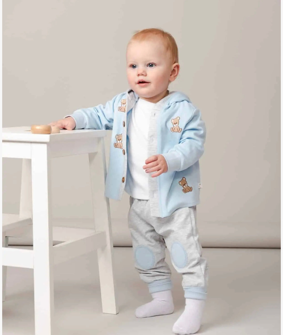 Caramelo Kids Blue & Grey Bear Baby Tracksuit Set