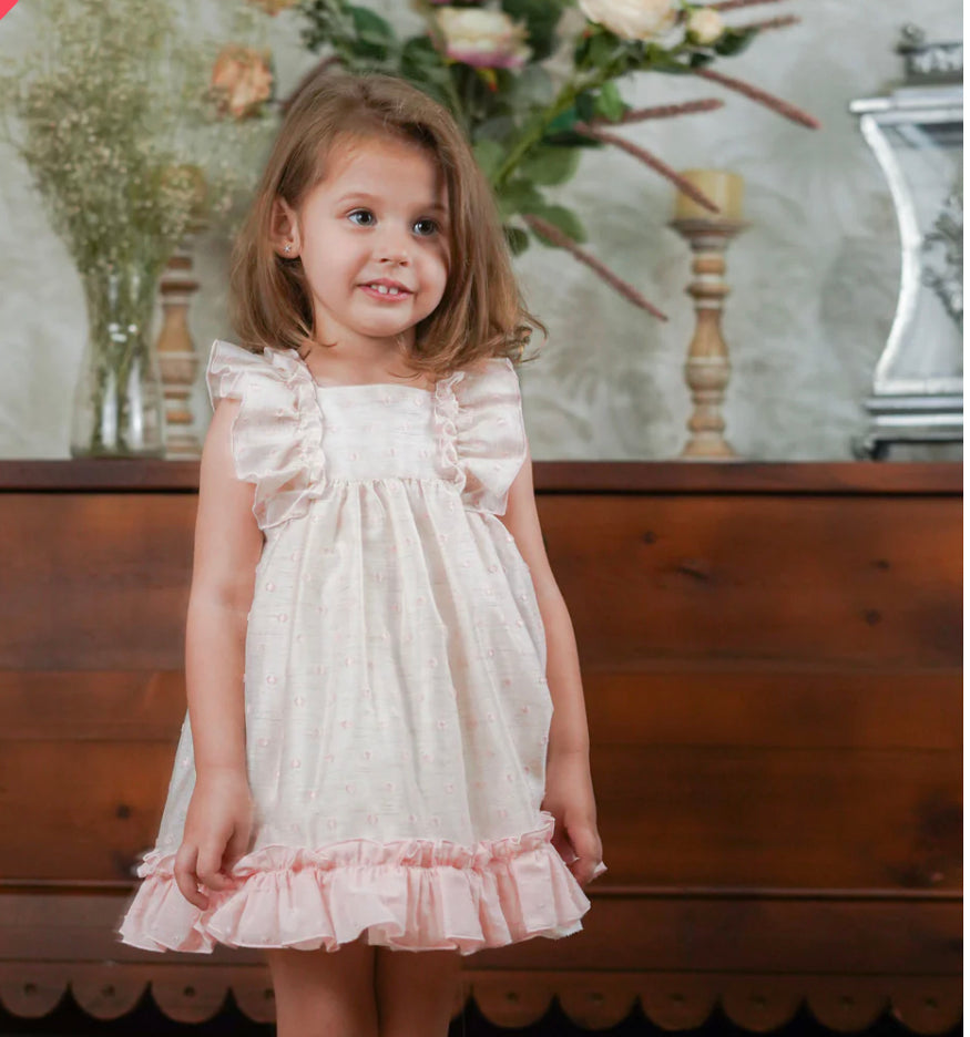 Lor Miral Girls Beige & Pink Dress