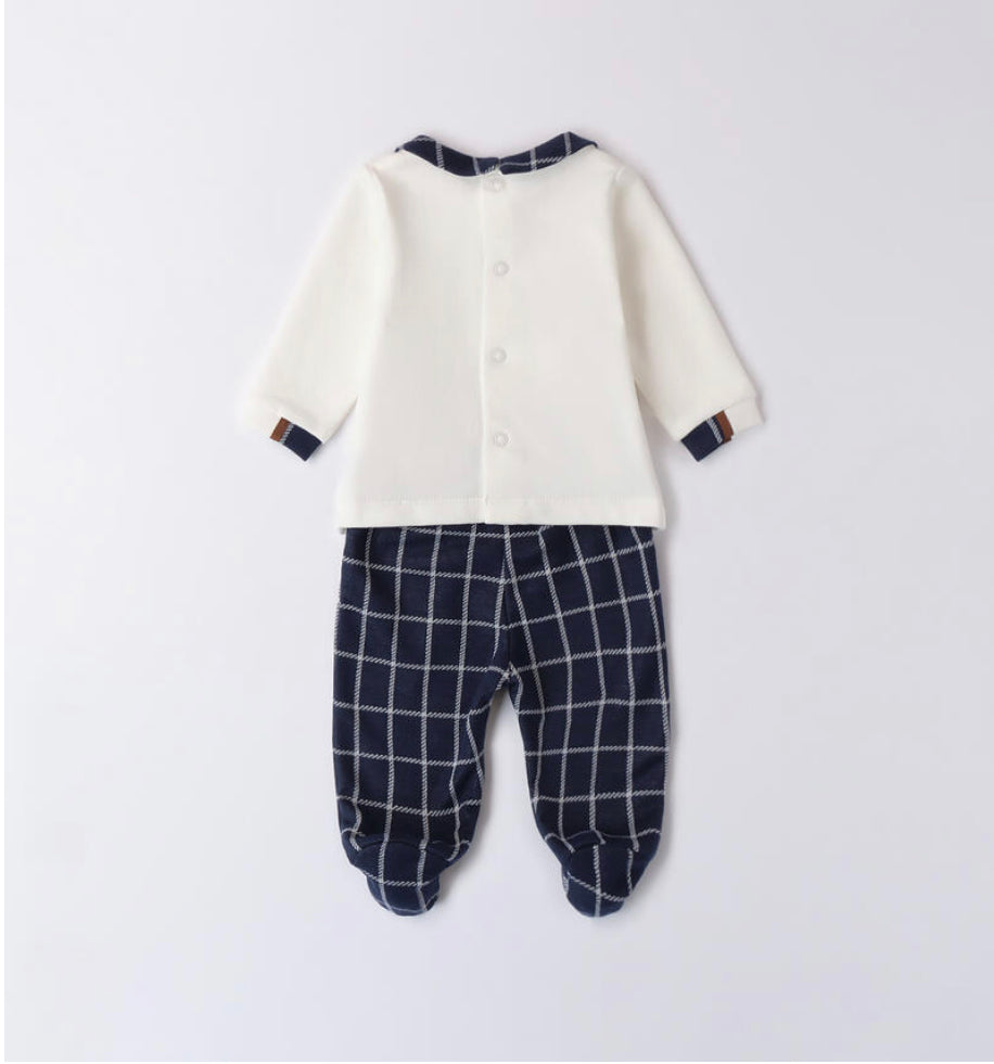 Minibanda Baby Boy Blue & Ivory Teddy Motif Outfit
