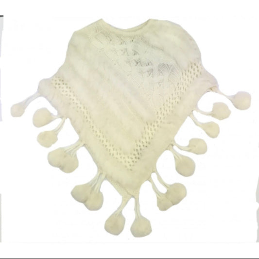 Caramelo Kids Girls Ivory Knitted Poncho Cape