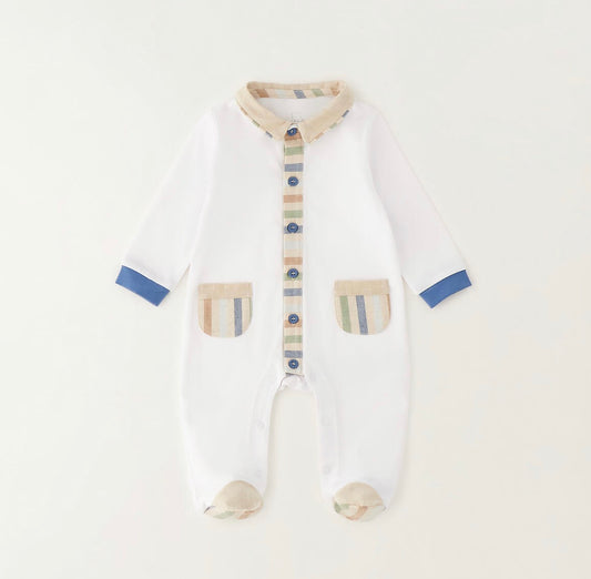 Sarabanda Baby Boy White Beige and Blue Babygrow