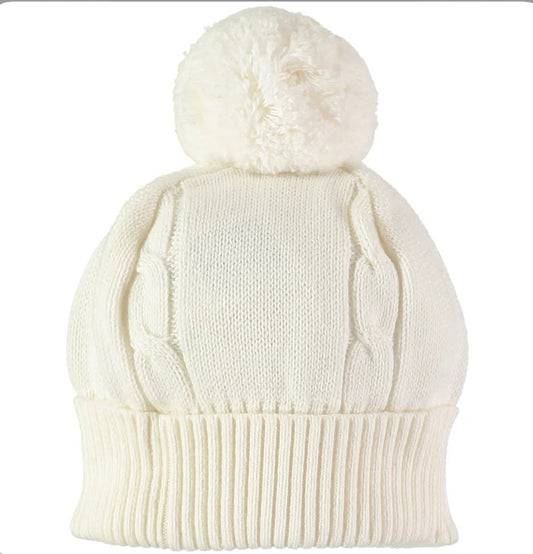 Emile et Rose Baby Ivory Cotton Pom Hat
