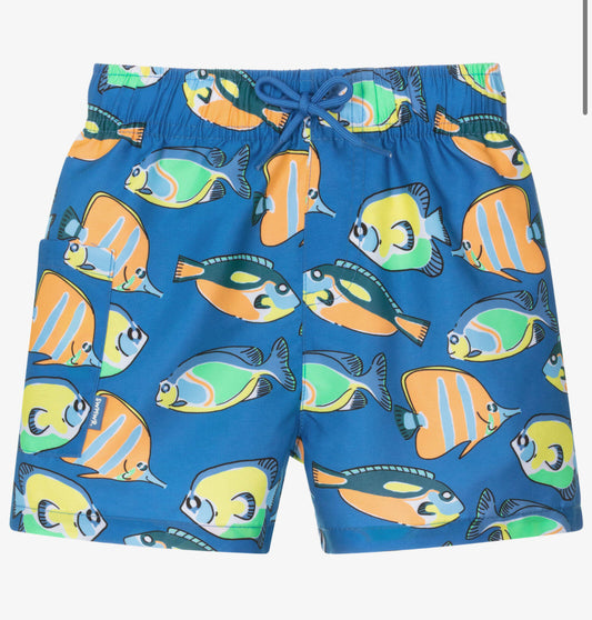Mayoral Boys Blue Fish Print Swim Shorts