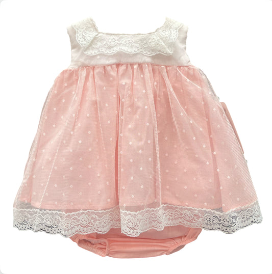 Lor Miral Girls Pink & Ivory Lace Dress