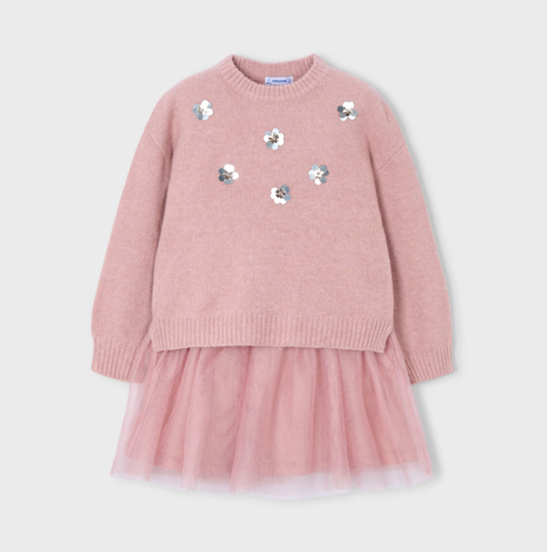 Mayoral Girls Pink Sparkly Dress Set