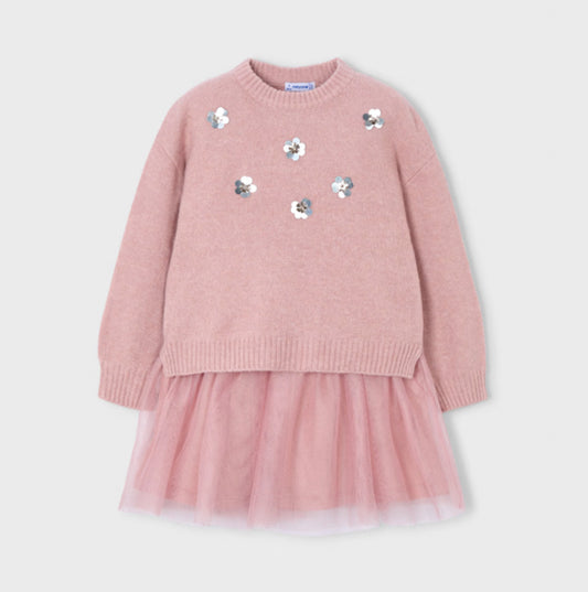 Mayoral Girls Pink Sparkly Dress Set
