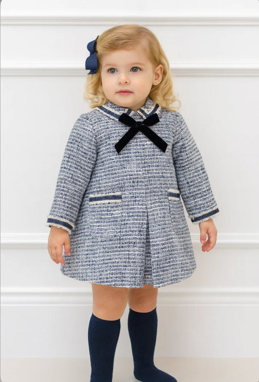 Miranda Baby Girl Blue & Silver Glitter Tweed Dress