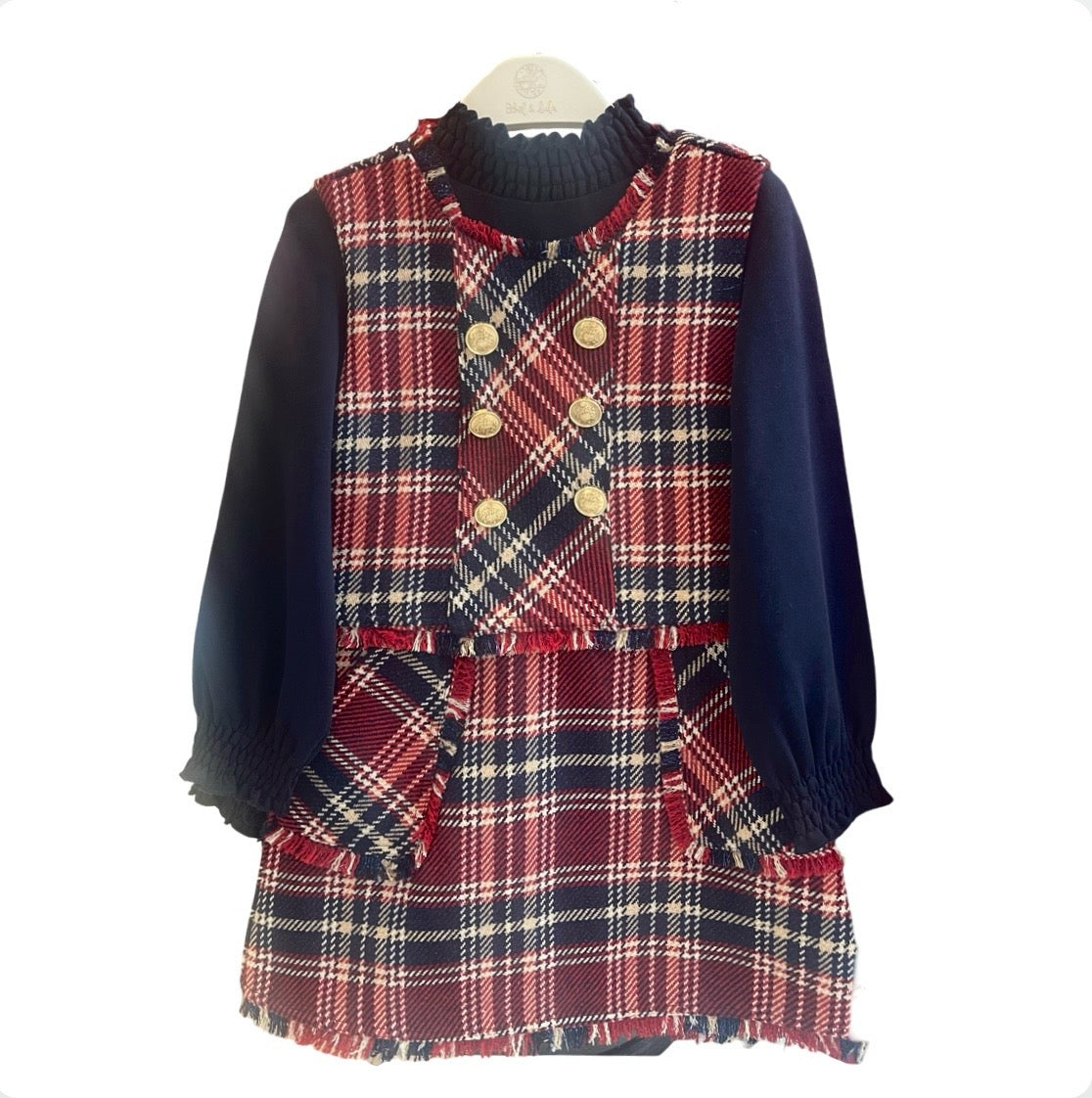 Abel & Lula Girls Red & Navy Tartan Dress Set