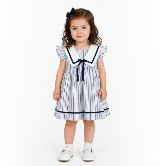 Pretty Originals Girls Blue & White Striped Dress