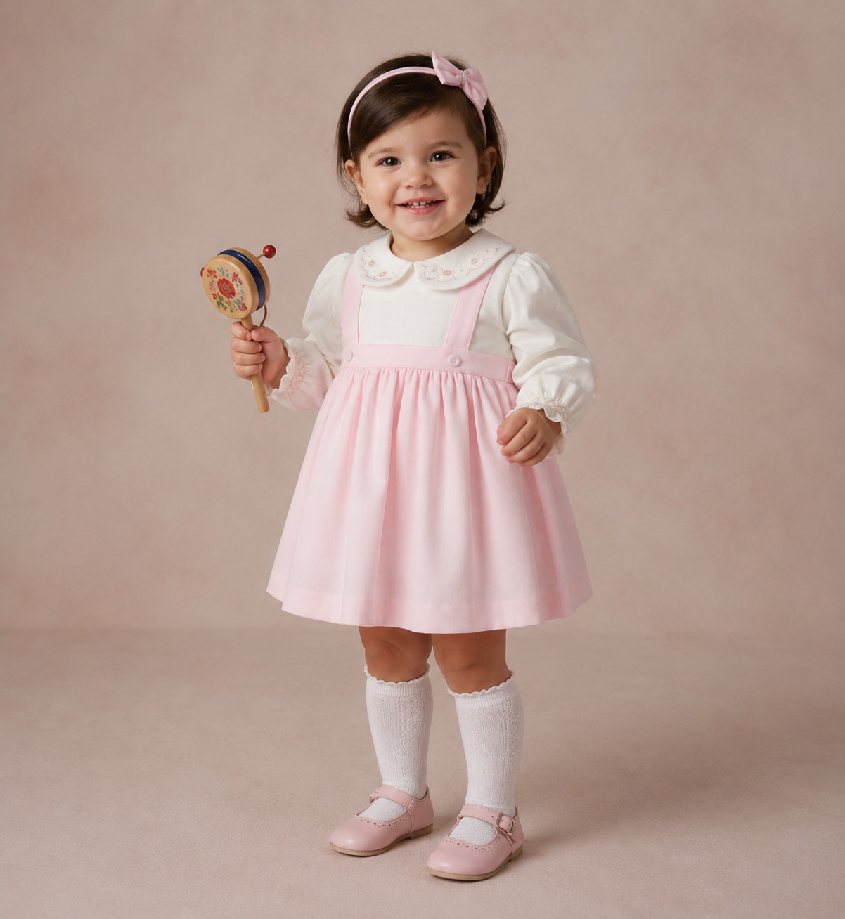 Pretty Originals Baby Girl Pink & Ivory Dress