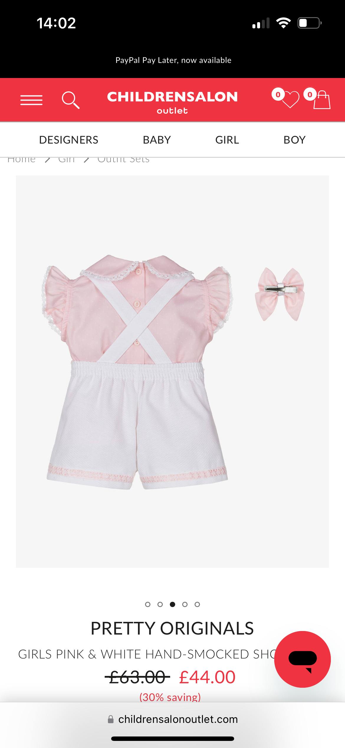 Pretty Originals Baby Girl Pink & White Smocked Shorts Set
