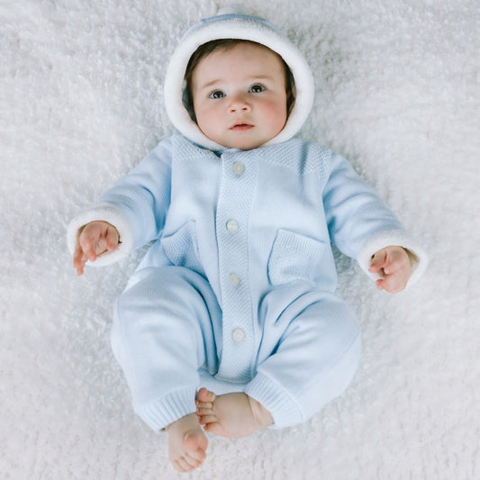 Emile et Rose Kane Baby Blue Knit Hooded Pramsuit