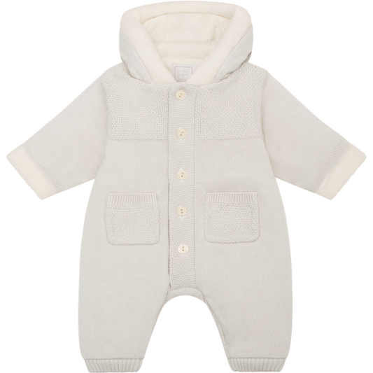 Emile et Rose Kane Unisex Baby Beige Knit Hooded Pramsuit