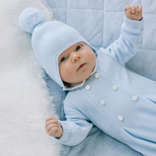 Emile et Rose Kenton Blue Cotton Pom Pom Hat