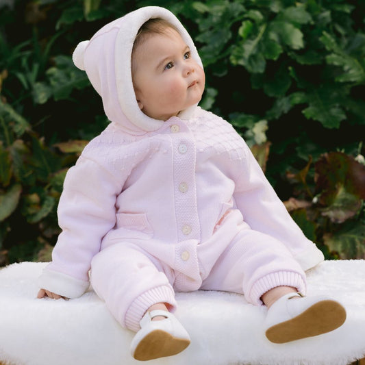 Emile et Rose Kristen Baby Girl Pink Knit Hooded Pramsuit